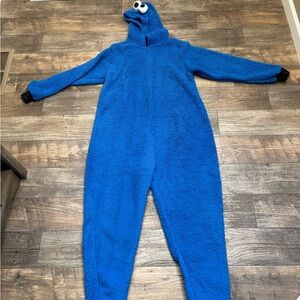 Sesame Street Cookie Monster Adult Fleece Jumpsuit S/M